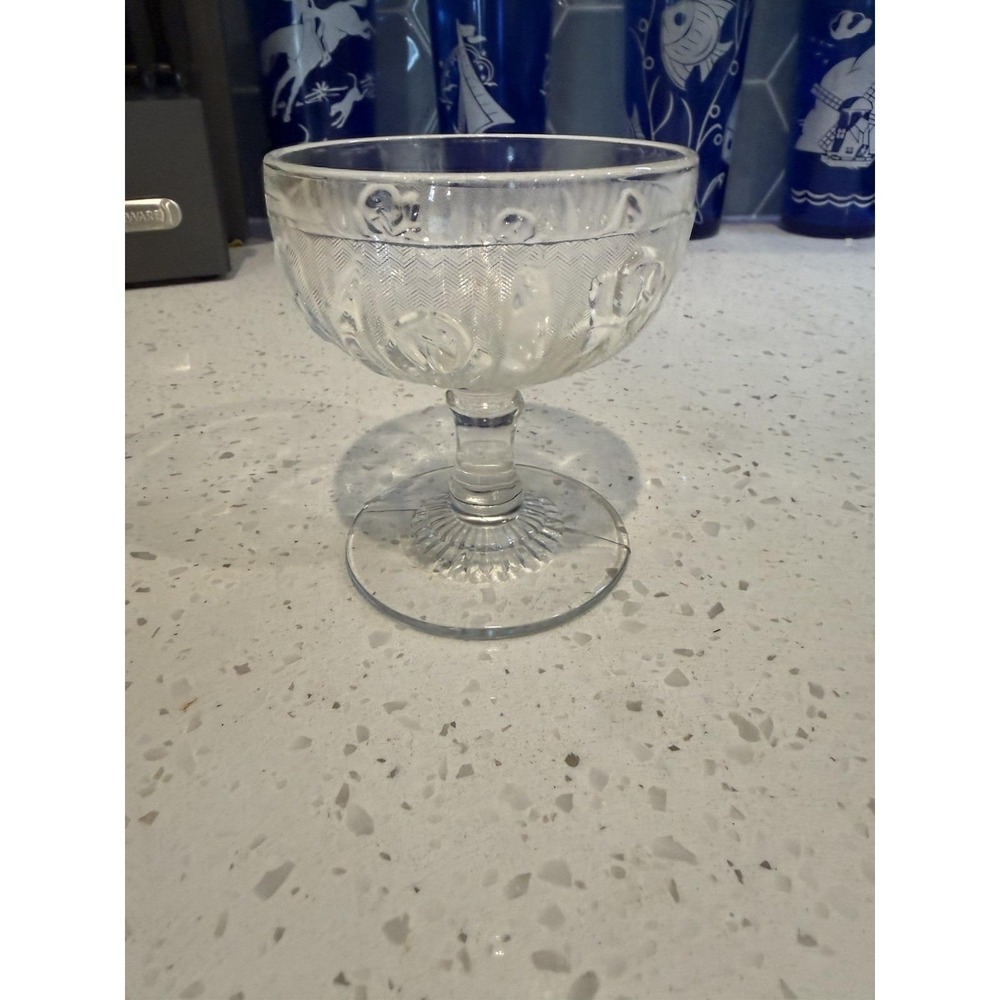 Jeannette Iris Herringbone Crystal Clear Footed Sherbet Depression Glass